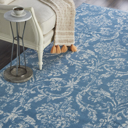 2' X 4' Blue Damask Power Loom Area Rug